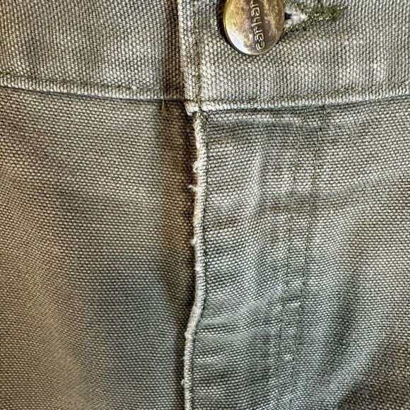 Carhartt VTG Olive Green Leather Patch Canvas Carpenter Shorts Men’s 44 x 8 Read - Picture 7 of 10
